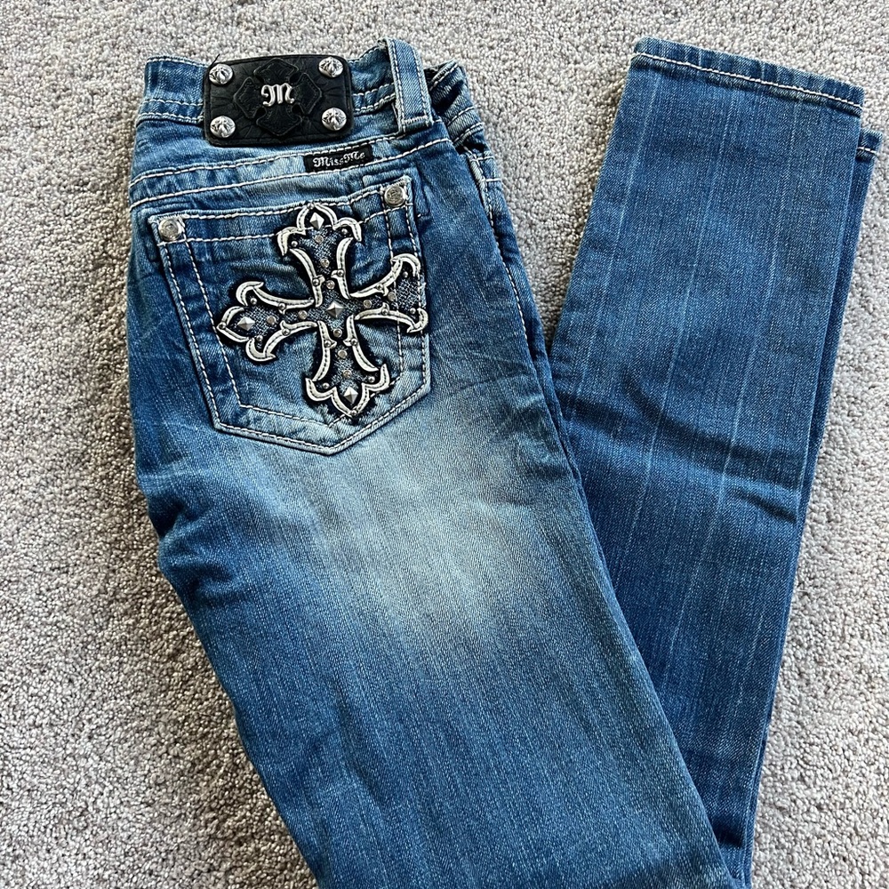 Miss Me Women's Dark Blue Skinny Jeans with Cross Embroidery